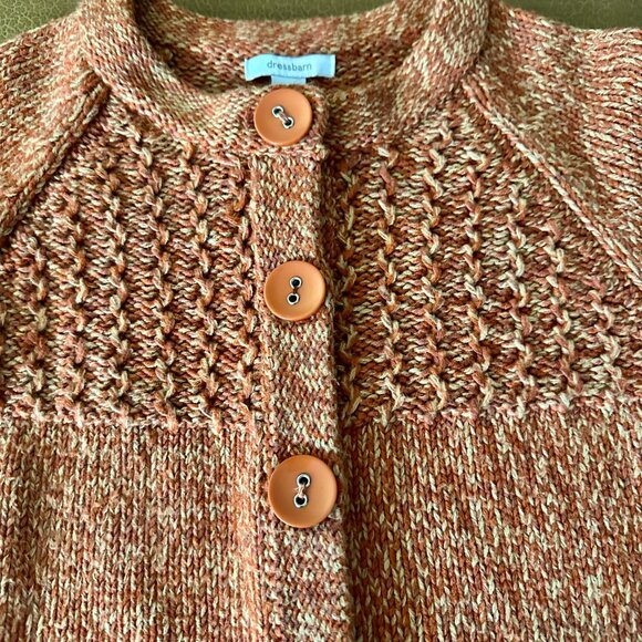 Dress Barn Cardigan Knitted Sweater - Orange 3/4 Sleeve Size Medium - Picture 2 of 6